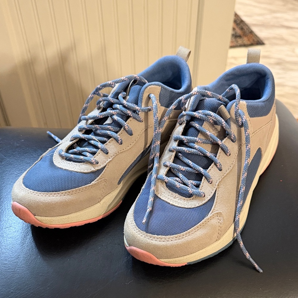 Columbia Blue, Tan, and Pink Women's Hiking Sneakers